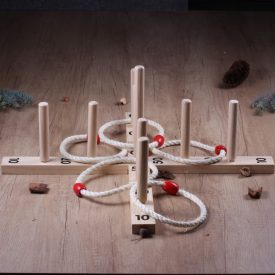 GOKI Célbadobó játék 5 kender karikával vászonzsákban