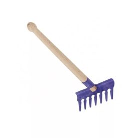 Homokozó gereblye 22 cm-es nyéllel - KÉK, fém + fa