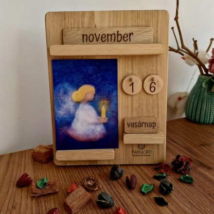 Kézműves fa öröknaptár gyerekeknek gyapjúkép képeslapokkal - Montessori/Waldorf tanulónaptár