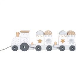 Húzható fa vonat ezüst, építőkockákkal - Jabadabado